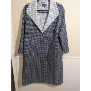 Bruce by Bruce‎ Oldfield Grid Coat Women 16 Blue White Longline Jacket